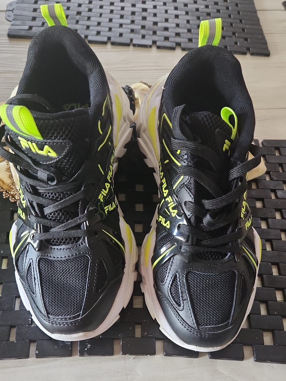 Fila Black with Neon Yellow Accent Athletic Sneakers